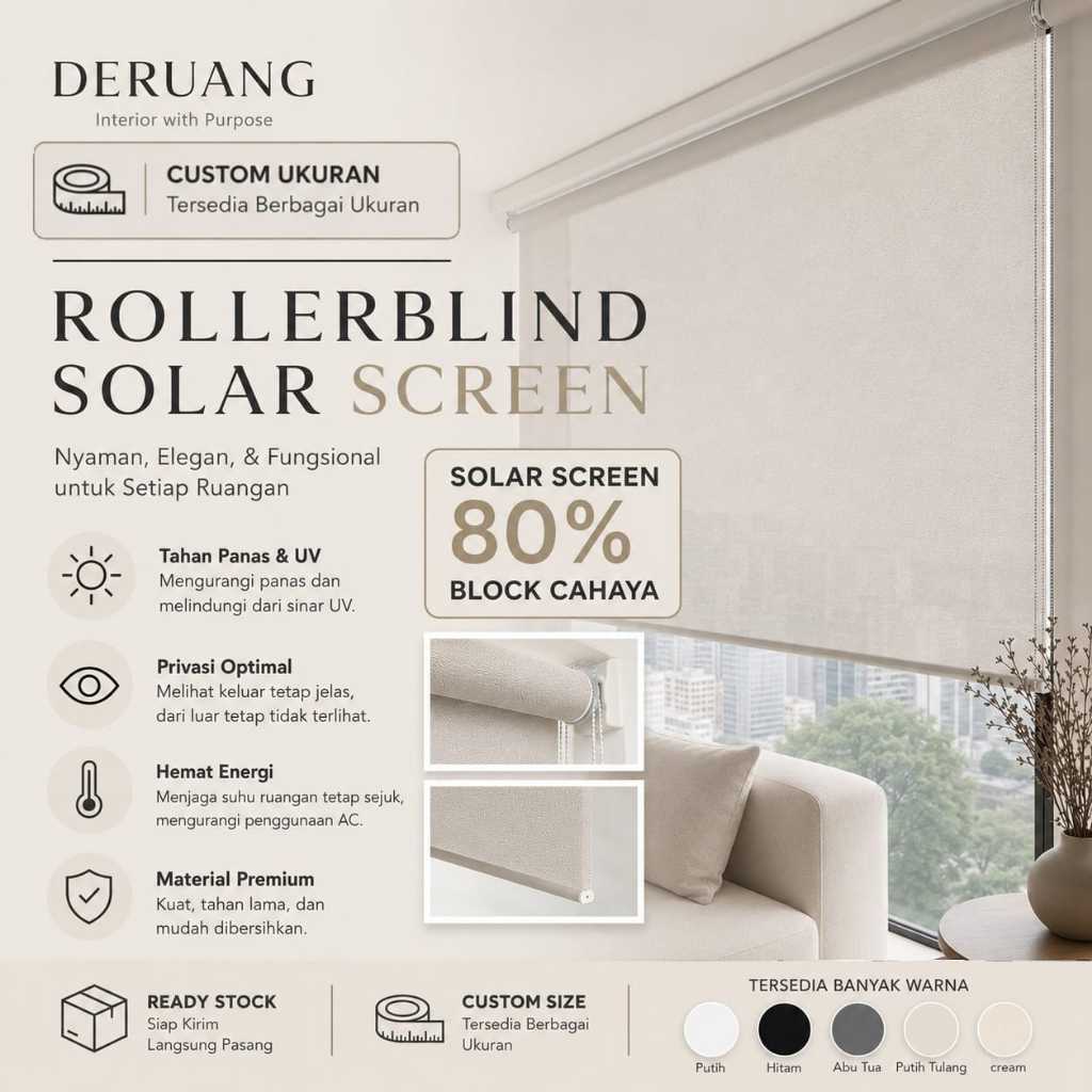 (CUSTOME) Roller Blind Solarscreen - Tirai Outdoor - Krey Gulung Custom - Roller Blinds Tahan Air & 