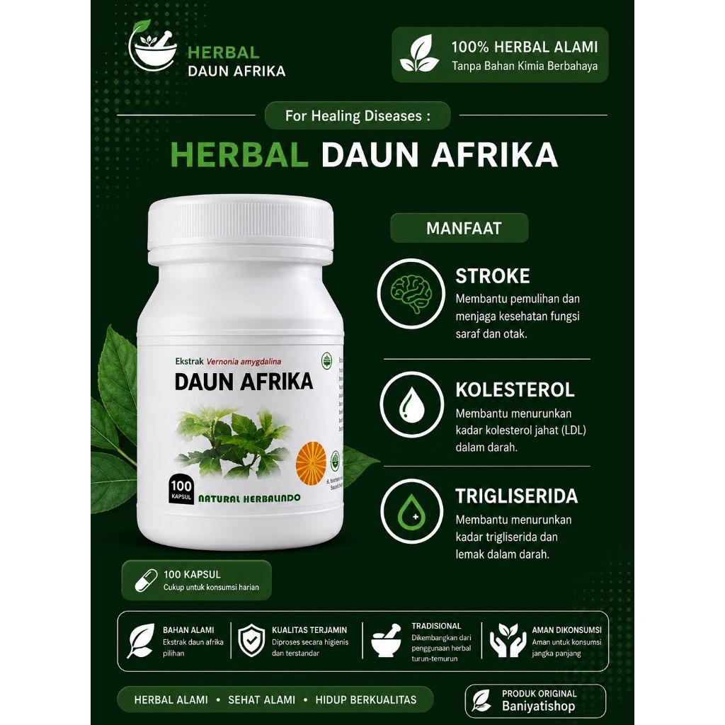 herbal daun afrika 100 kapsul, stroke, hypertensi, kebas, kesemutan