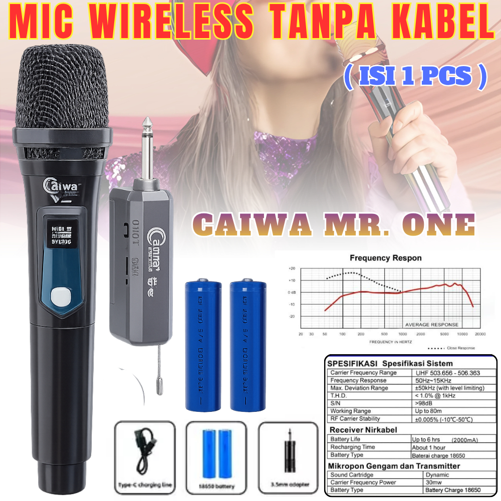 Promo Mic Wireless Uhf Aiwa Mr-One Rechargeable Usb Type-C Dengan Receiver Universal | Mic Wireless 