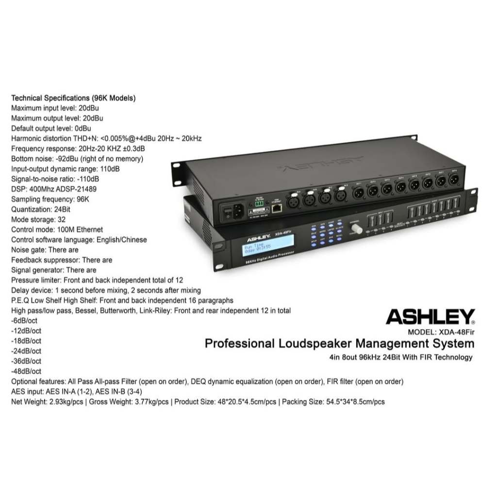 ASHLEY XDA‑48Fir Digital Audio Processor 4in 8out 96kHz 24Bit – Loudspeaker Management System Profes