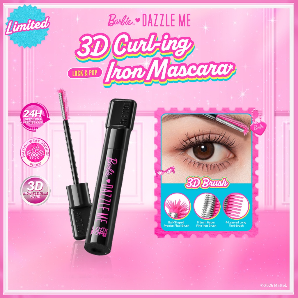 [EXCLUSIVE] Barbie x DAZZLE ME Lock & Pop! 3D Curl-ing Iron Mascara Tahan Lama 24 Jam hasil bulu mat