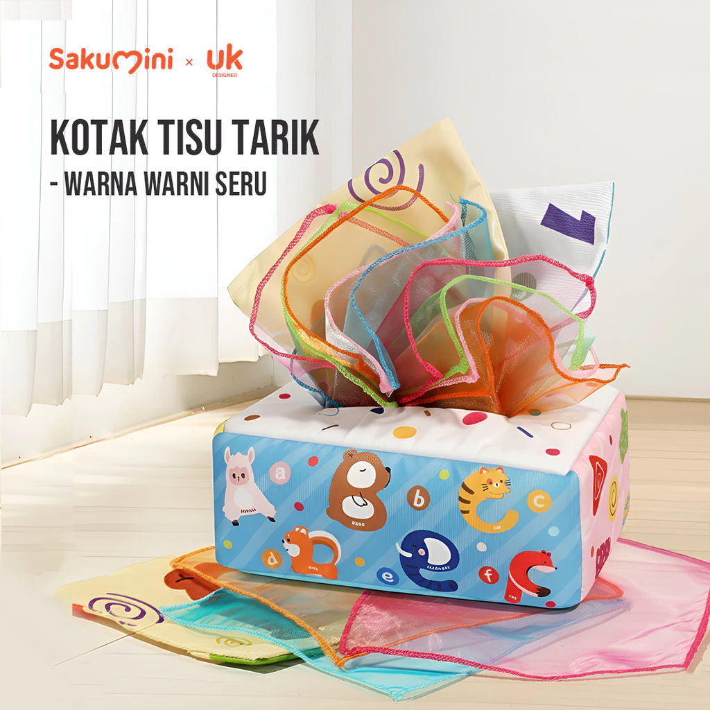 SAKUMINI Plush Pull Out Montessori Tissue Box Toy Reuseable | Mainan Tarik Tisu Kain Anak Bayi | Pul