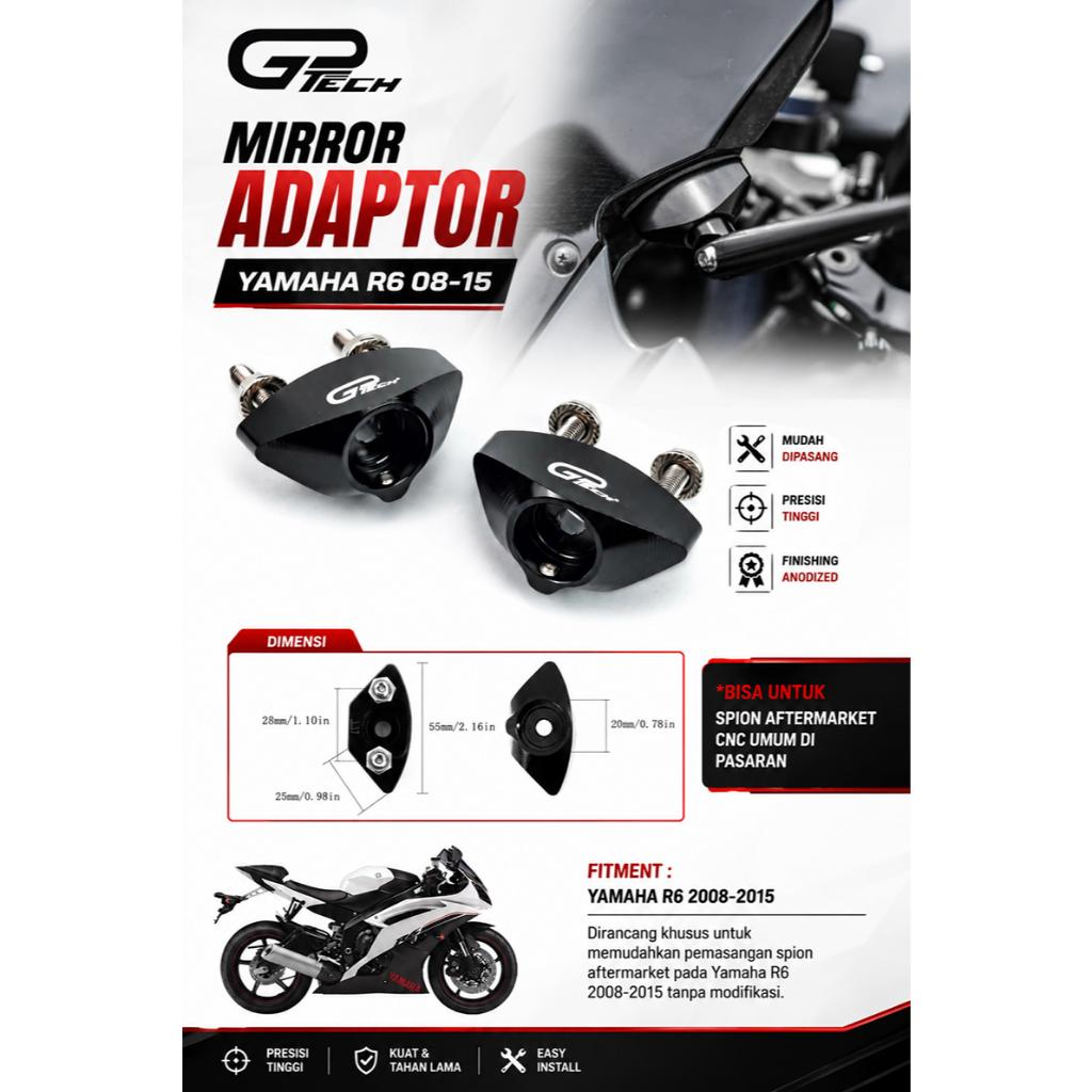 GPTECH BRACKET SPION UNIVERSAL YAMAHA R6 2008-2018
