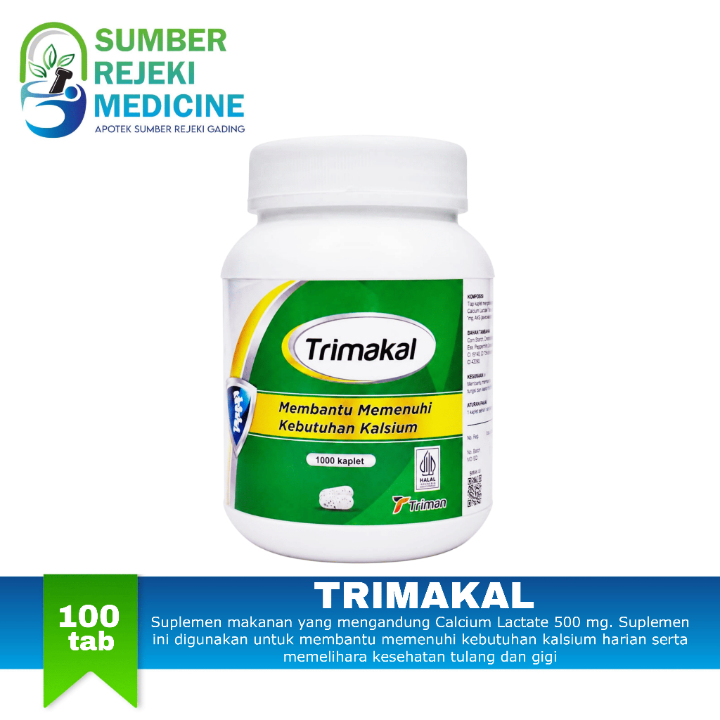 TRIMAKAL Kaplet - Calcium Lactate 500mg (1000's /Botol )