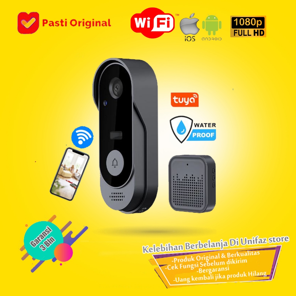 Doorbell Camera Wifi Original 100% Waterproof Anti air / Bel CCTV Bell Kamera