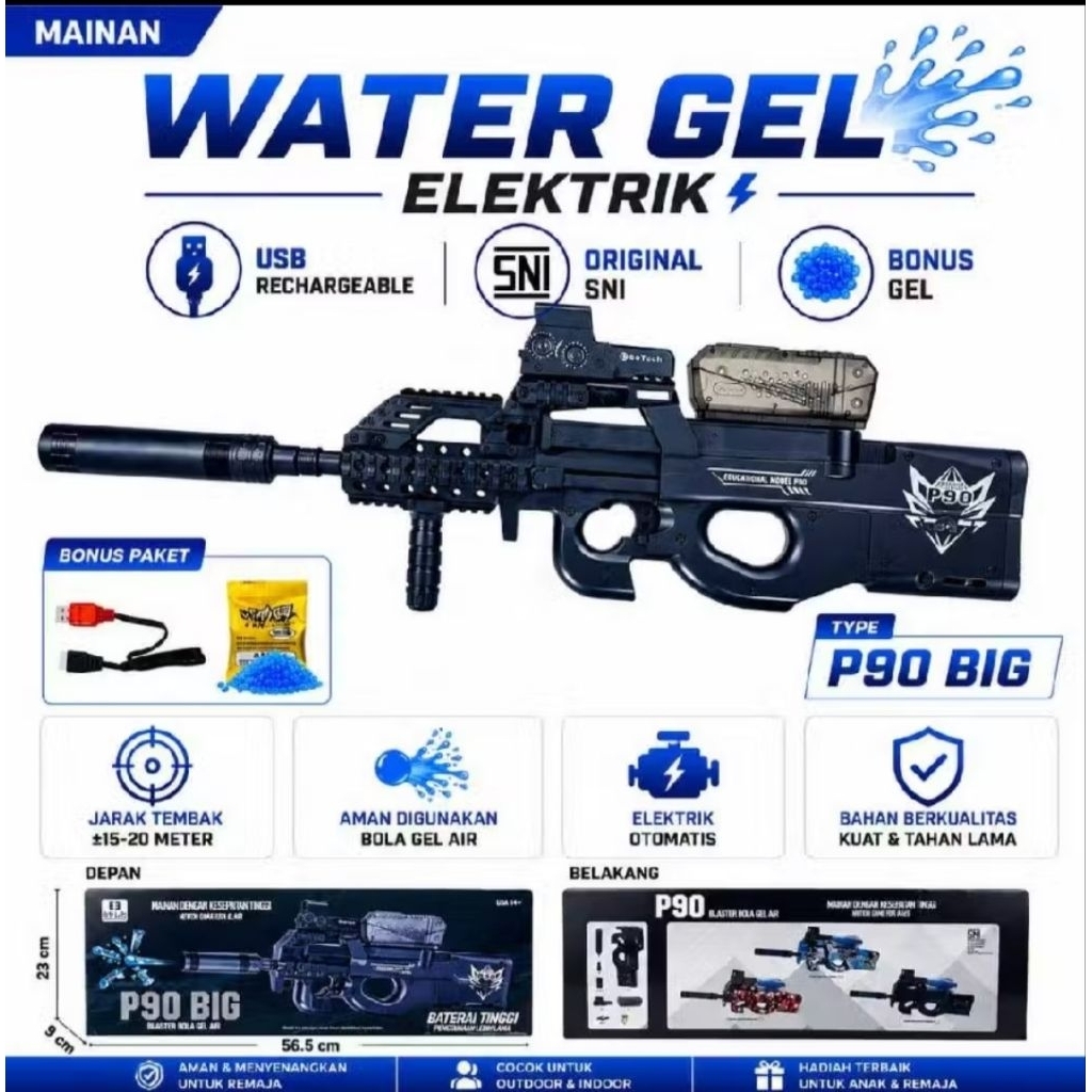 Mainan Water Gel Elektrik Rechargeable USB Gel Blaster Outdoor P90 SNI