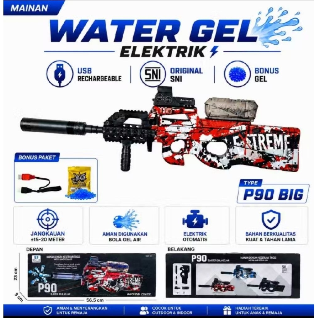 Mainan Water Gel Elektrik Rechargeable USB Gel Blaster Outdoor P90 SNI