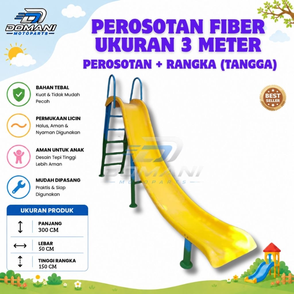 Perosotan Anak Fiber 3 Meter + Rangka/Tangga | Perosotan TK PAUD Playground Indoor Outdoor Perosotan
