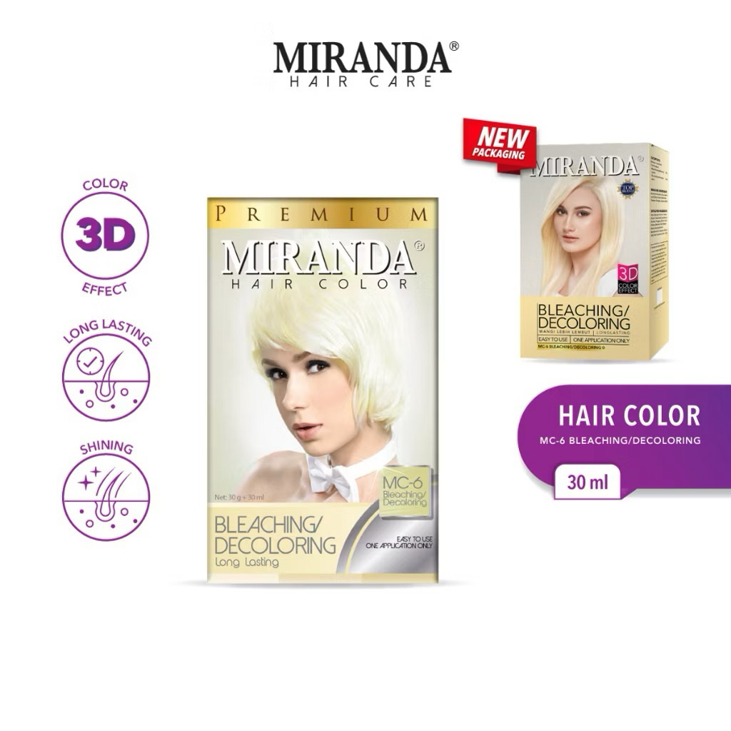 Miranda Hair Color (Cat Rambut Permanen) MC6 Bleaching 30ml | Semir Warna Putih Halal