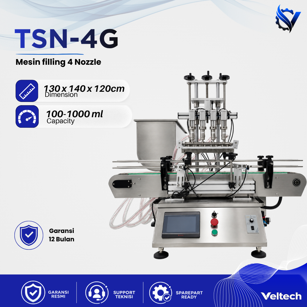 Mesin Filling Pasta Otomatis 4 Nozzle TSN-4G Filling Conveyor Otomatis Nozzle Pneumatic Kapasitas Ho