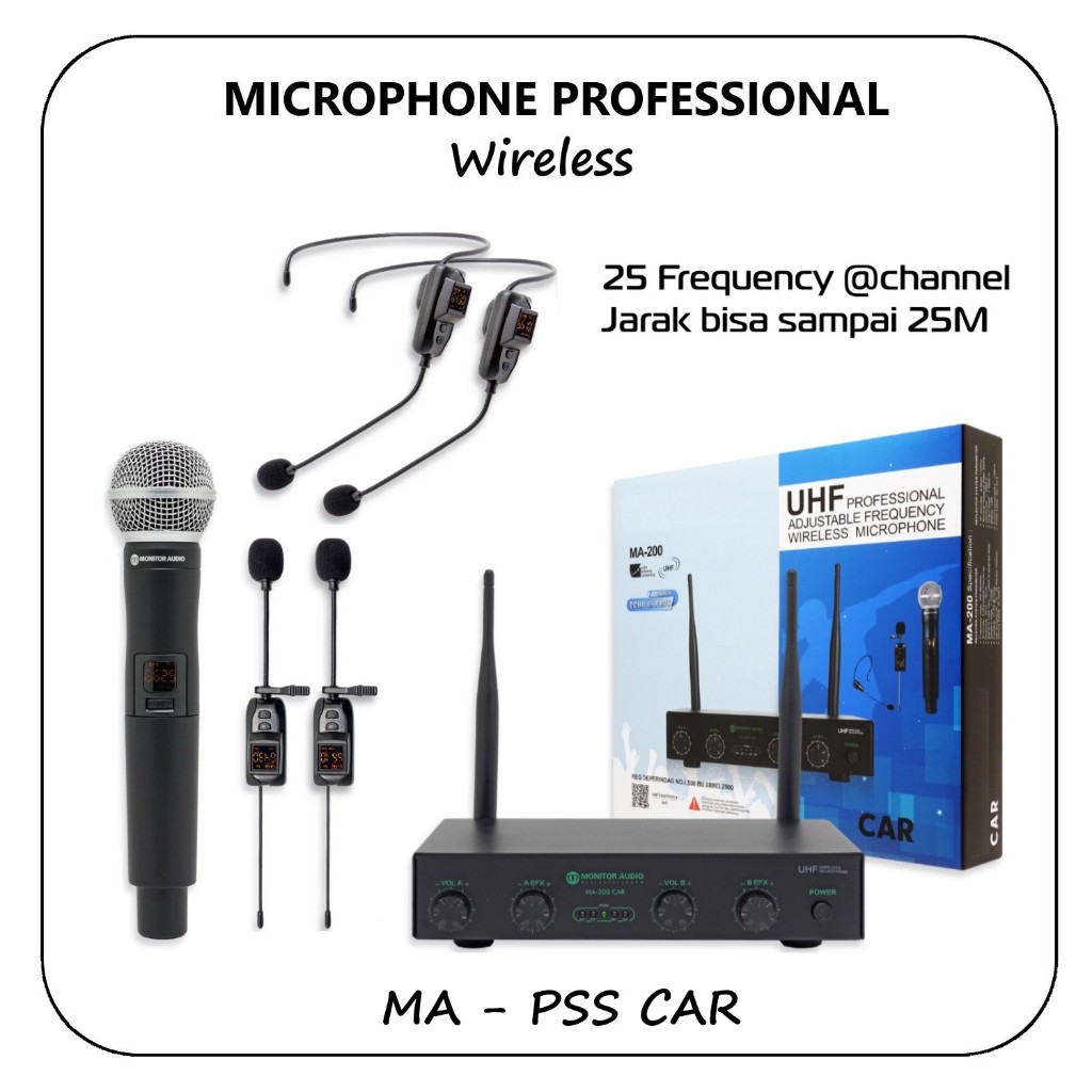 Mic Headset Bando / Jepit Clip On / Gagang - Wireless Professional Microphone UHF PSS CAR