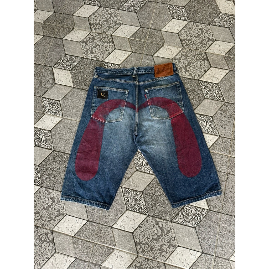 EVISU VINTAGE BY SIOTANI BROTHERS PARIS RED DAICOCK SELVEDGE JORTS