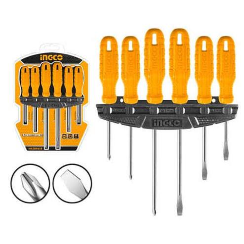 INGCO 6Pcs Screwdriver Set Obeng Gagang Fiber Set HKSD0658