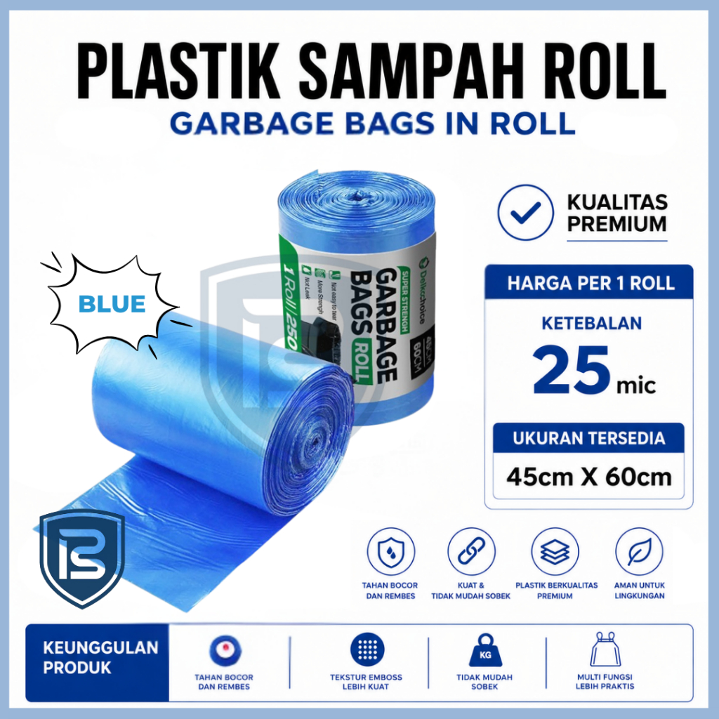 DELKOCHOICE KANTONG PLASTIK SAMPAH EKONOMIS BIRU ROLL / TRASH BAG BLUE / GARBAGE TRASH 45X60