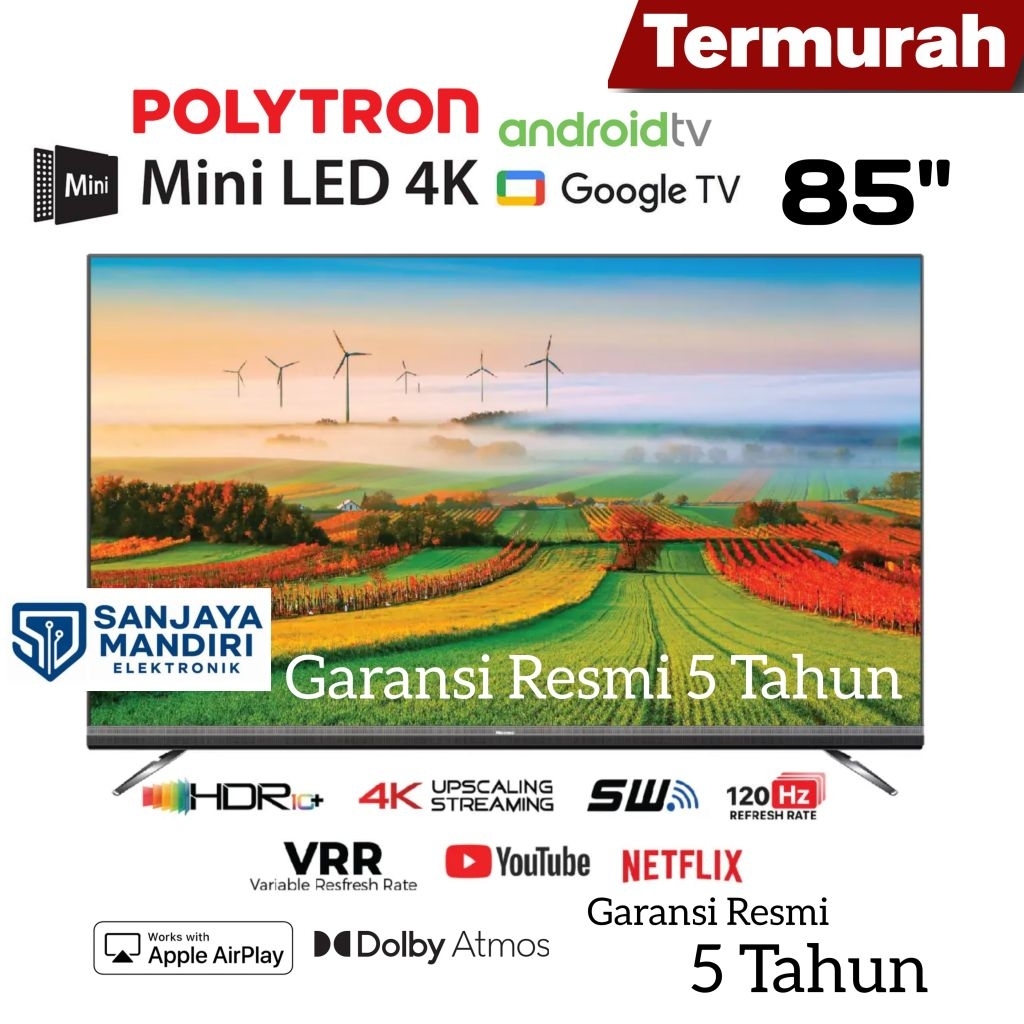 POLYTRON PLD-85UV5903 Google TV 85 Inch UHD 4K Mini LED Quantum Bigger Dolby Vision HDR10+ Garansi R