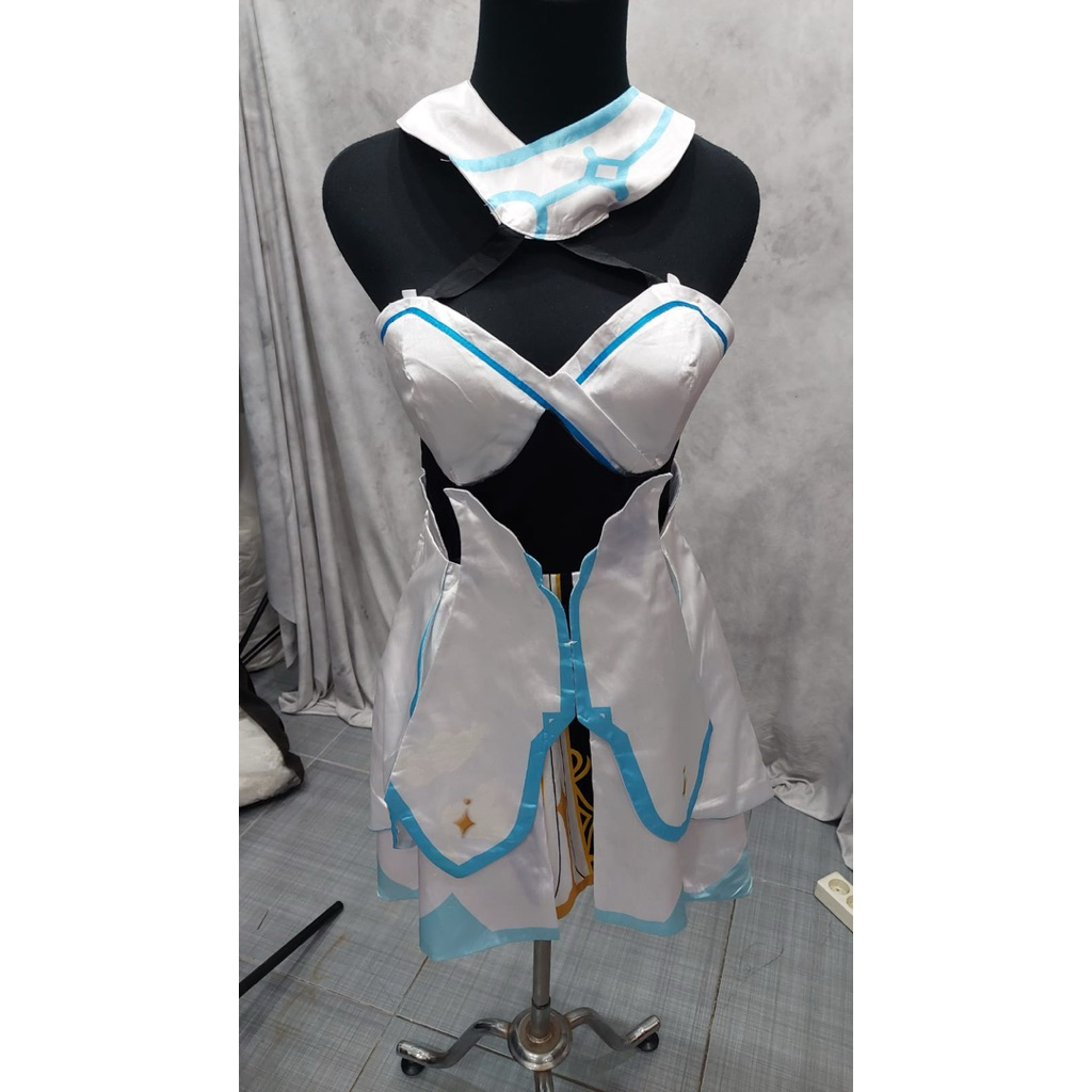 white and blue Genshin Impact Lumine traveler cosplay costume kostum lumine cosplay