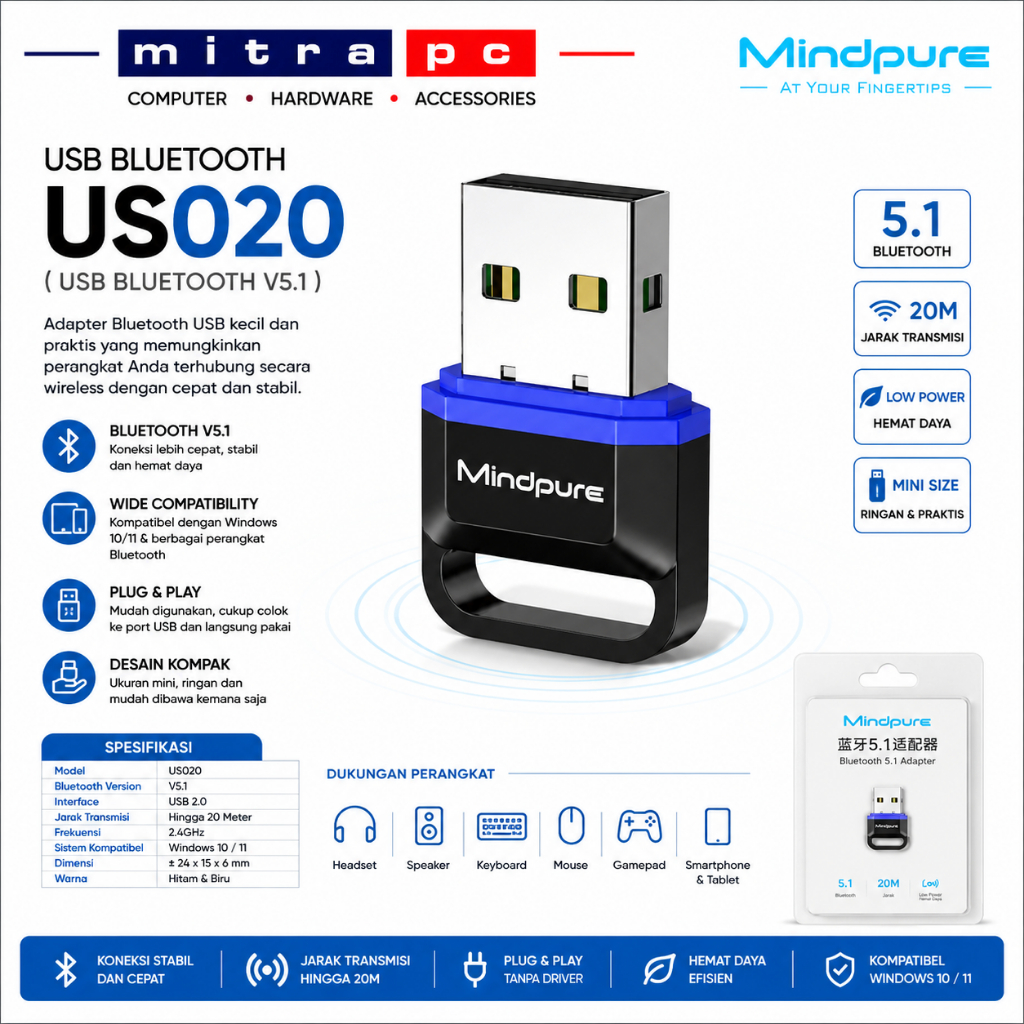 USB Bluetooth 5.1 Adapter / Bluetooth USB Dongle / USB Dongle Bluetooth / USB Bluetooth Receiver min