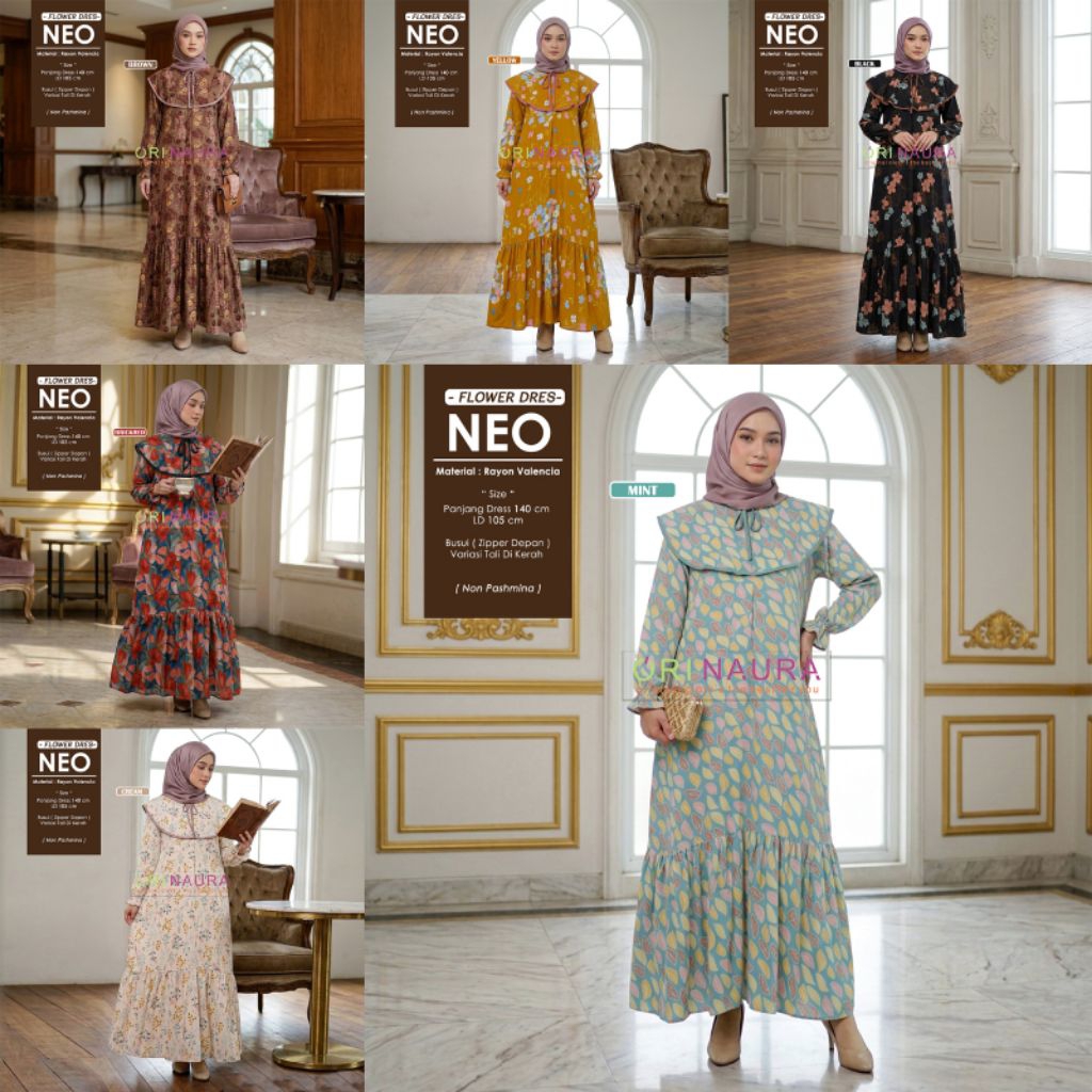 NEW SERIES NEO FLOWER DRESS - ATASAN META TUNIK -  POLKA DRES DAN POLINESIA SET ROK BAHAN RAYON VISC