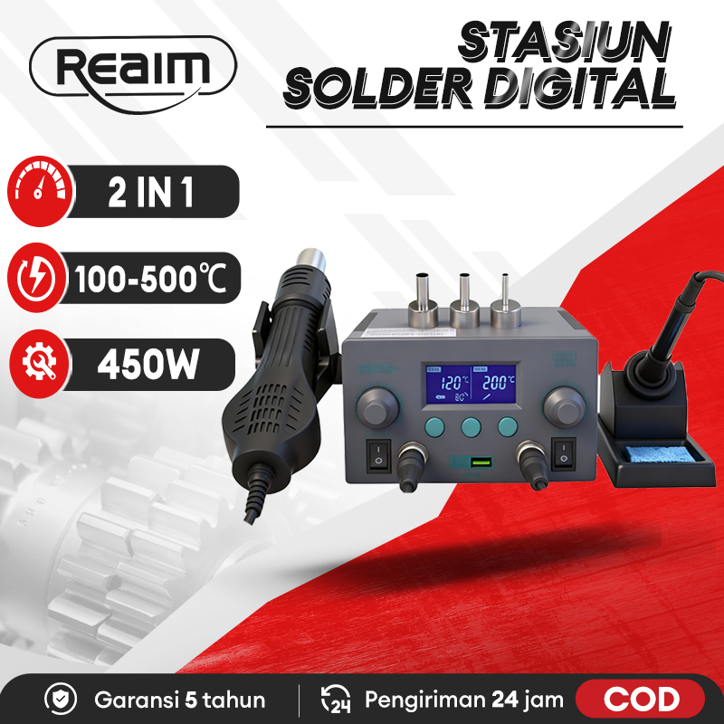 REAIM Solder Station Digital 8586D Heat Gun Solder Blower Heat Air Gun Solder 2 In 1 Solder Mechanic
