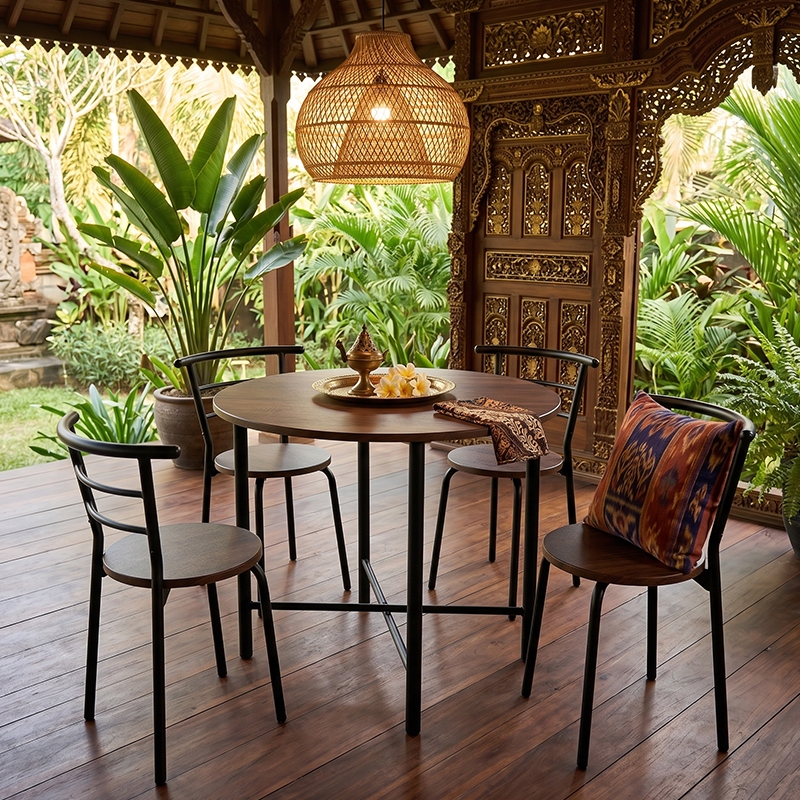 Paket Meja Makan Bulat 1 Meja + 4 Kursi Rangka Besi Minimalis Cocok Kafe Restoran Rumah Homestay Kok