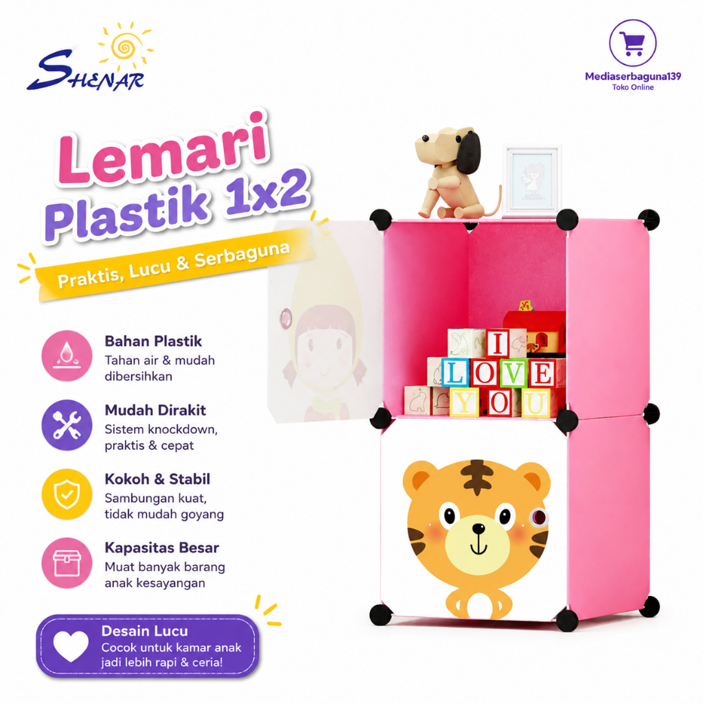 Lemari Plastik Pakaian 2 Pintu Lemari Serbaguna Lemari Kecil Minimalis Lemari Portable