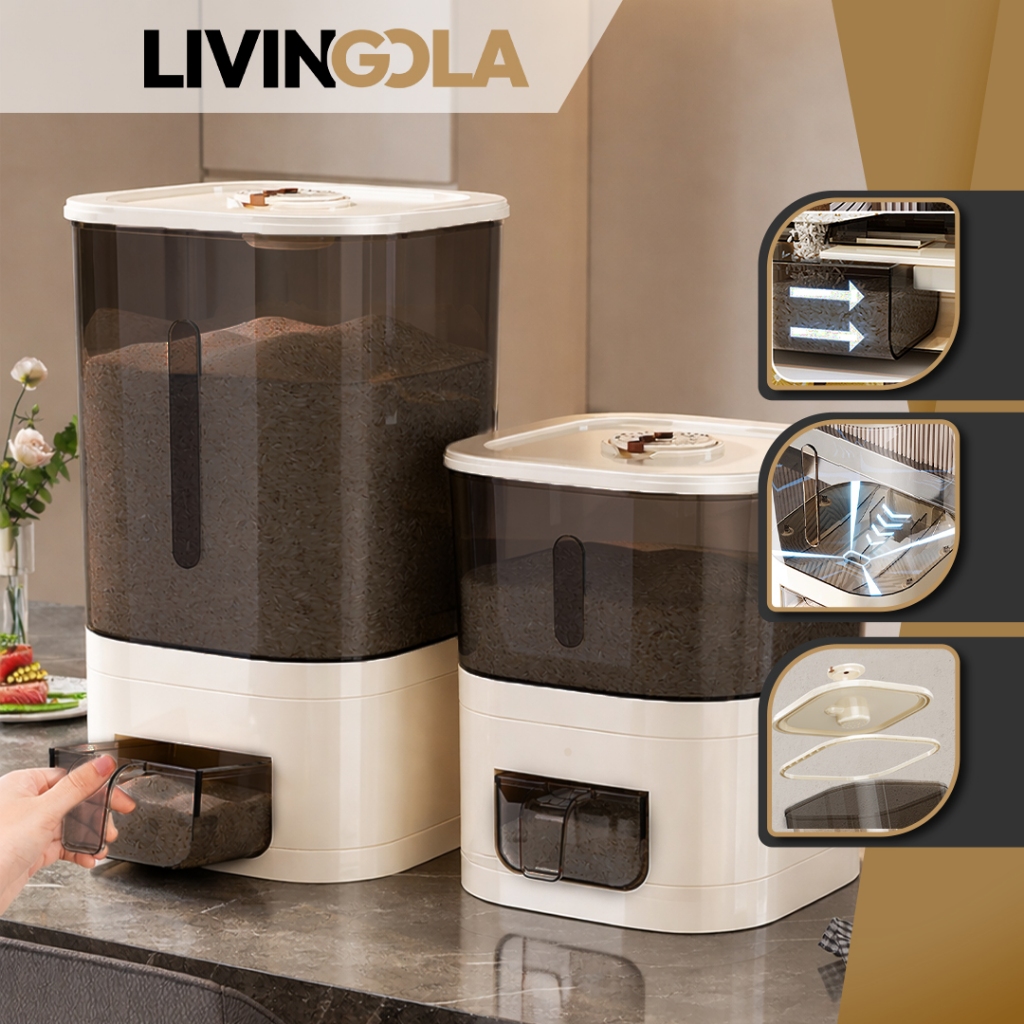 LIVINGOLA Dispenser Tempat Beras 5kg-10kg Rice Dispenser E50A-E51A Tempat Wadah Penyimpanan Beras Ri