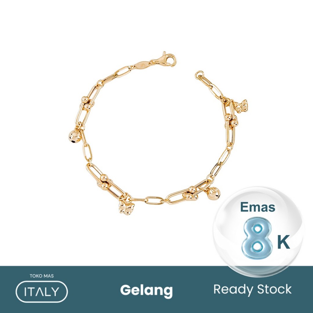 GELANG RANTAI MODEL PAPERCLIP TIFFANY KUPU BOLA GANTUNG 8K