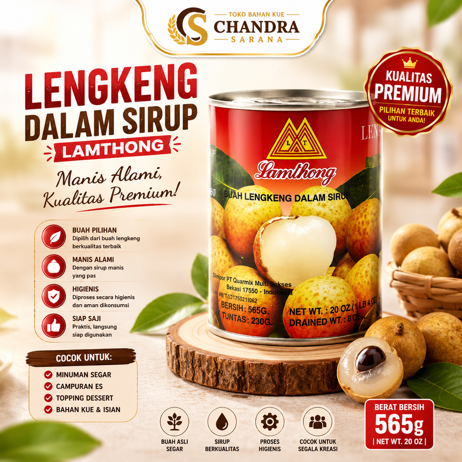 Lamthong Longan In Syrup 20oz 565gr - Buah Kelengkeng Kaleng BPOM Halal