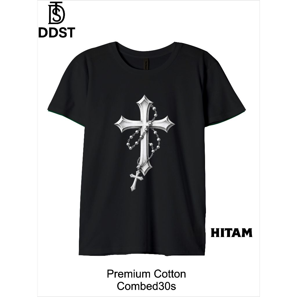 KAOS ROHANI PRIA WANITA / SILVER CROSS AND ROSARIO