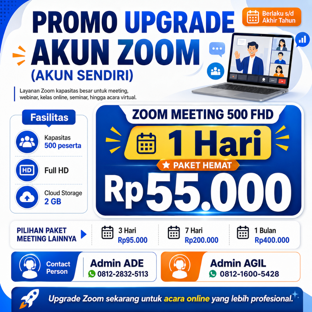 Jasa Upgrade Akun Zoom Sendiri Webinar FHD 1 Hari Kapasitas 500 Peserta