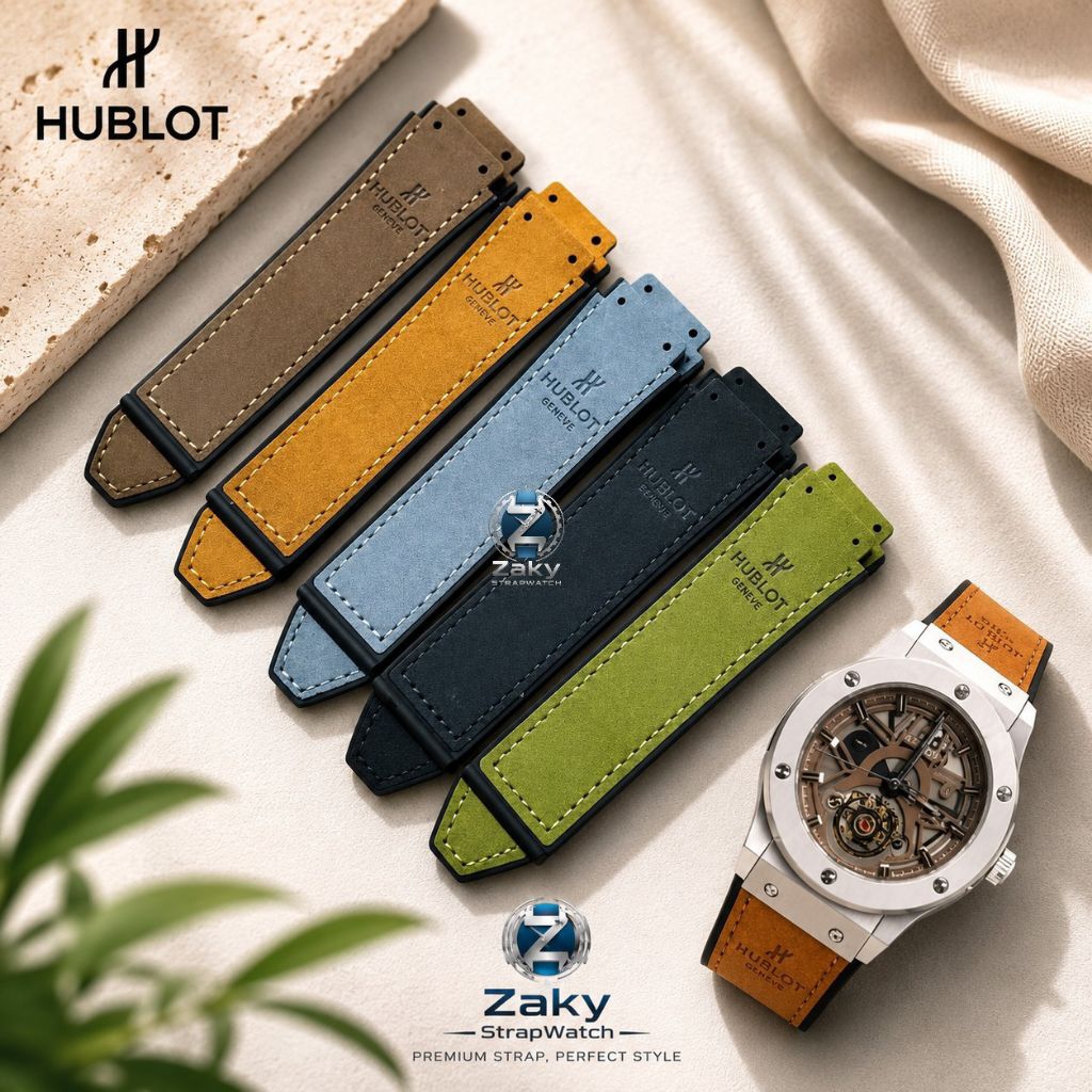 Strap/Pengganti Tali Jam Tangan Hublot Kulit Polos Bludru Size 18MM,20MM,22MM,24MM,Original Oem