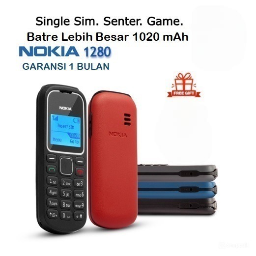 HP NOKIA 1280 BARU GARANSI 1 BULAN SINGLE SIM SENTER GAME 1020mAh