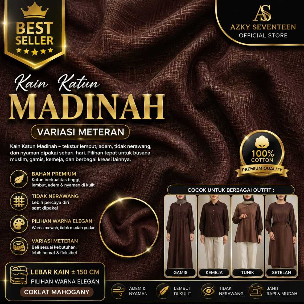 KAIN KATUN MADINAH BAHAN PREMIUM BAKAL KEMEJA ISI 2 M SIAP JAHIT