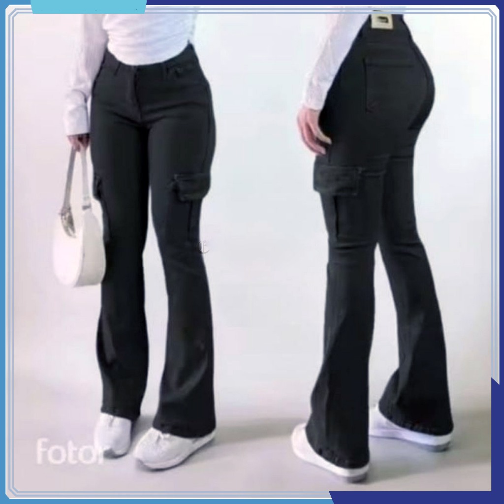 Celana Cutbray Jeans Cargo Wanita Jumbo Highwaist Anti Melorot BB 40-80kg Korean Style Terbaru