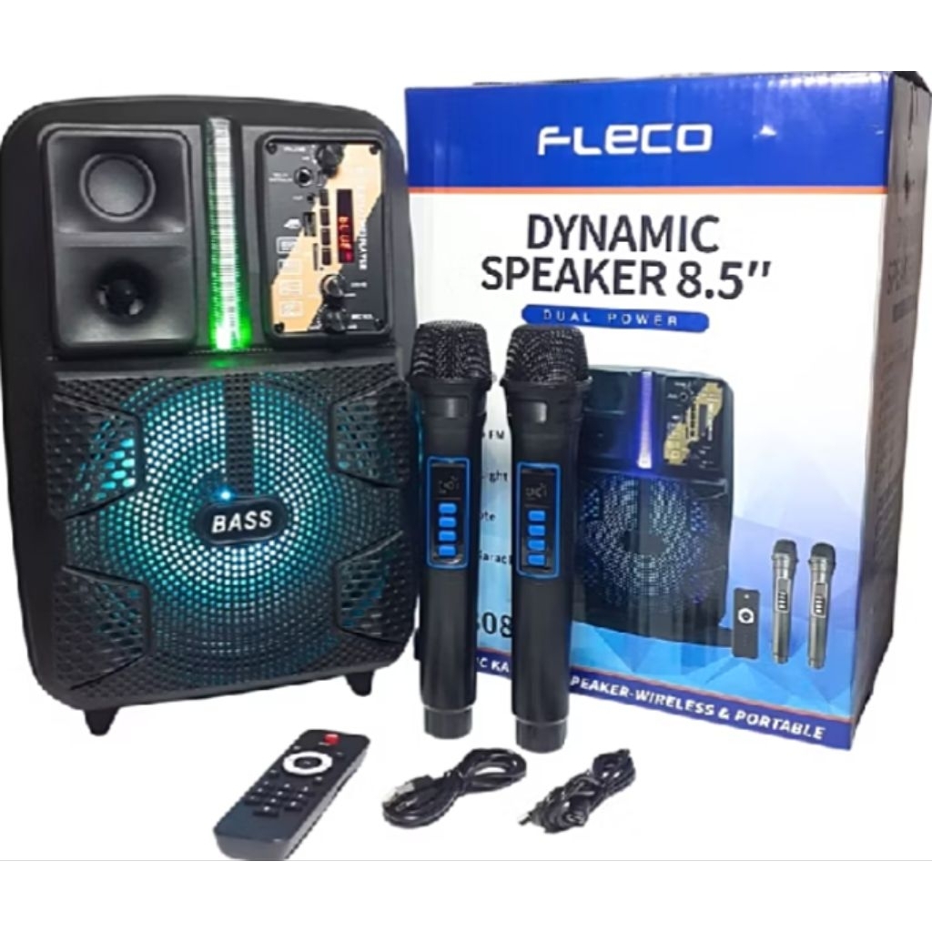 TERBARU 2026 SPEAKER BLUETOOTH FLECO F-8808 LED BONUS 2 MIKROFON KARAOKE WIRELESS SUPER BASS