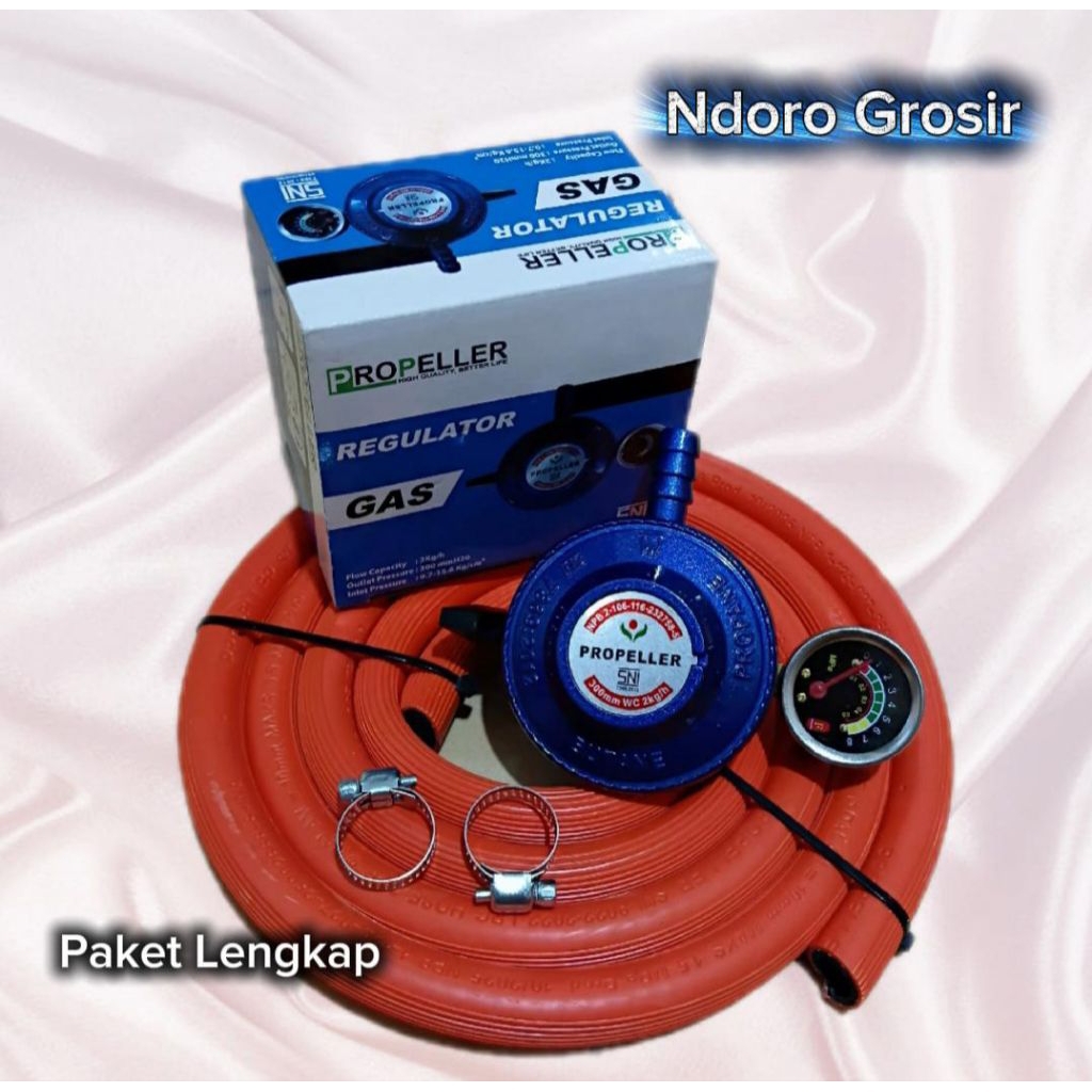 Regulator Kompor Gas Propeller + Selang Oreng Propeller + Klem Stainles 2 Pcs