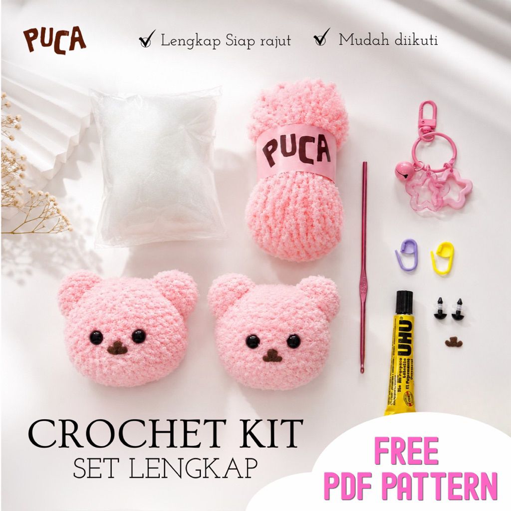 PUCA Crochet Kit DIY Bear Gantungan Kunci | Paket Lengkap + PDF Pattern