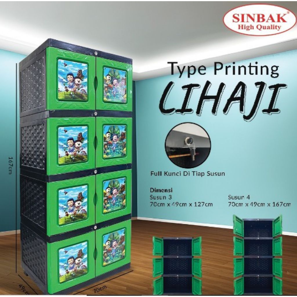 Lemari Sinbak Printing Susun 3 tanpa kaca motif LIHAJI