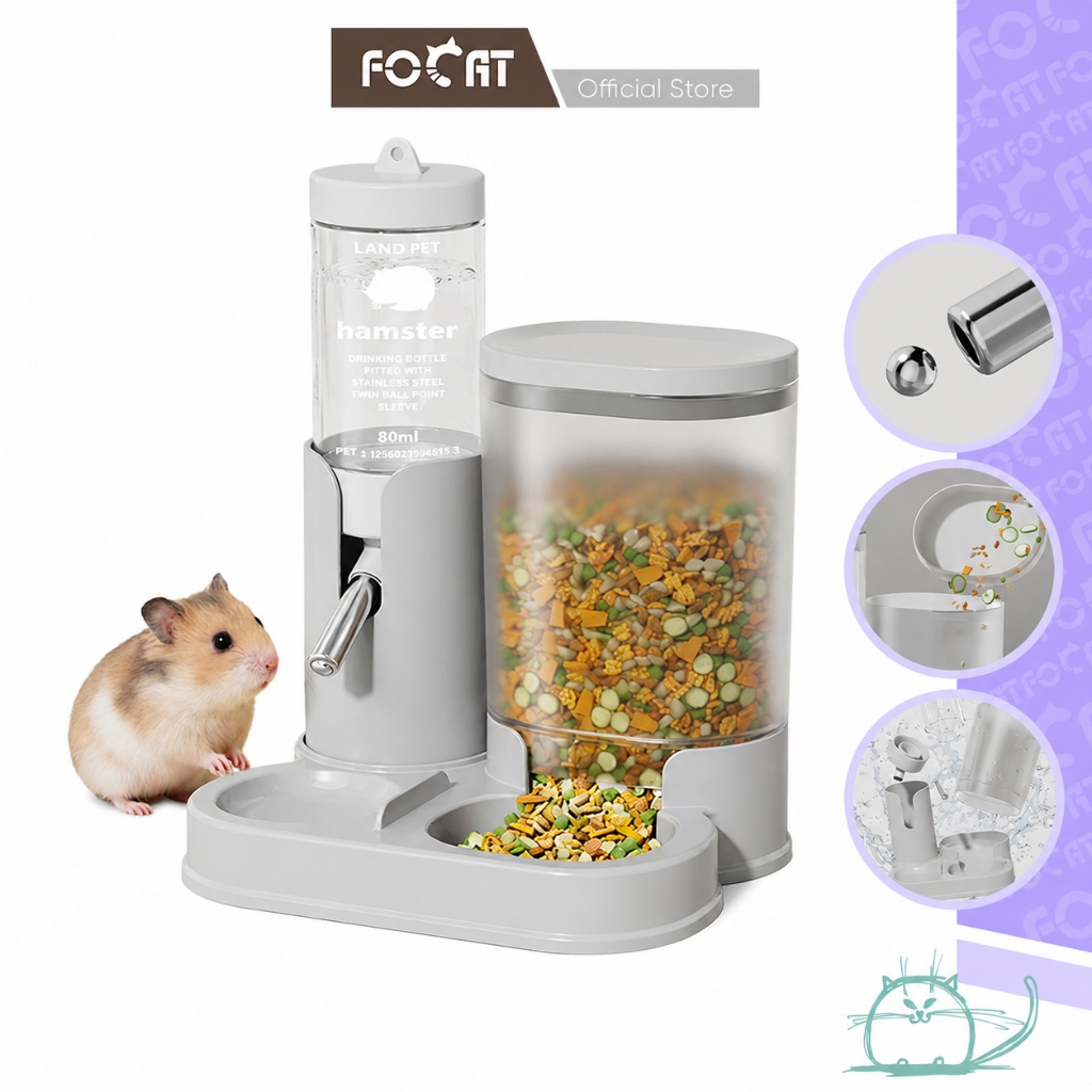 FOCAT Tempat Makan Minum Hamster F39 Dispenser Anabul/Pet Feeder Otomatis 2IN1 Hamster/Sugar Glider