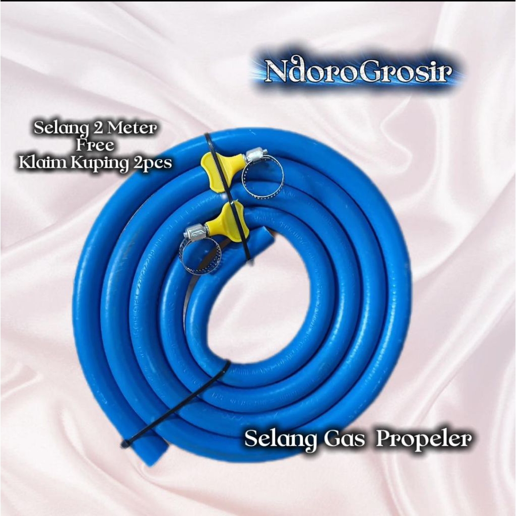 SELANG GAS LPG 3 LAPIS BIRU 2 Meter "PROPELLER" + Klem Kuping 2 Pcs