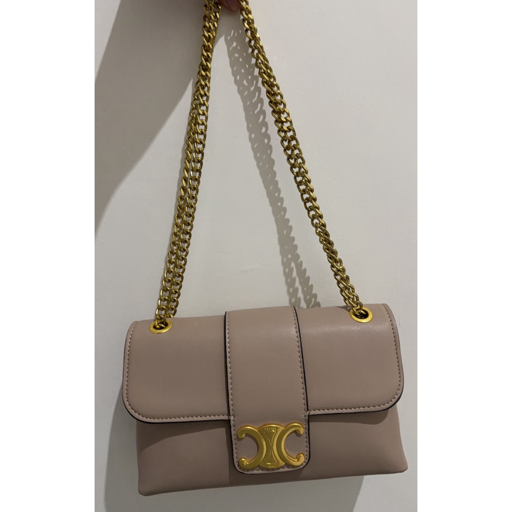 Celine Triomphe Chain Shoulder Bag TAUPE PRELOVED KULAS