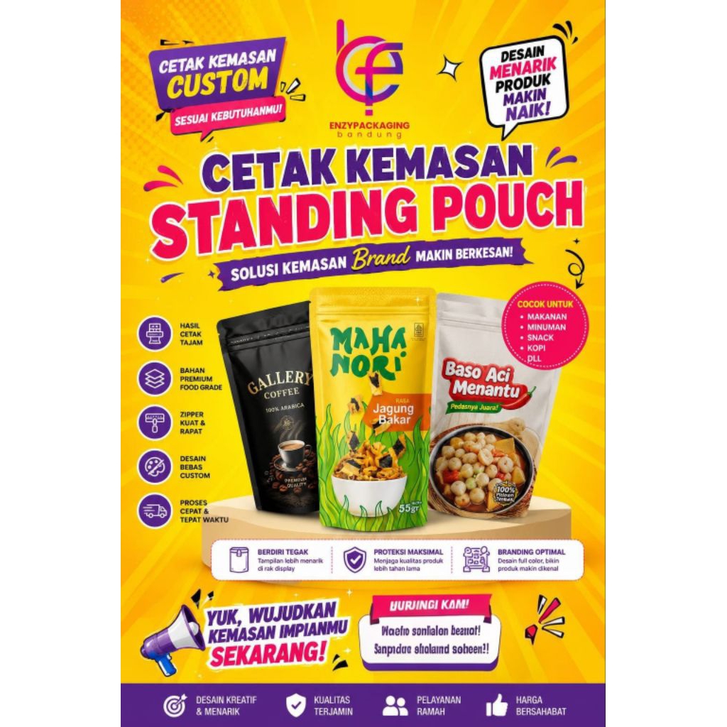 Cetak kemasan standing pouch custom Ziplock