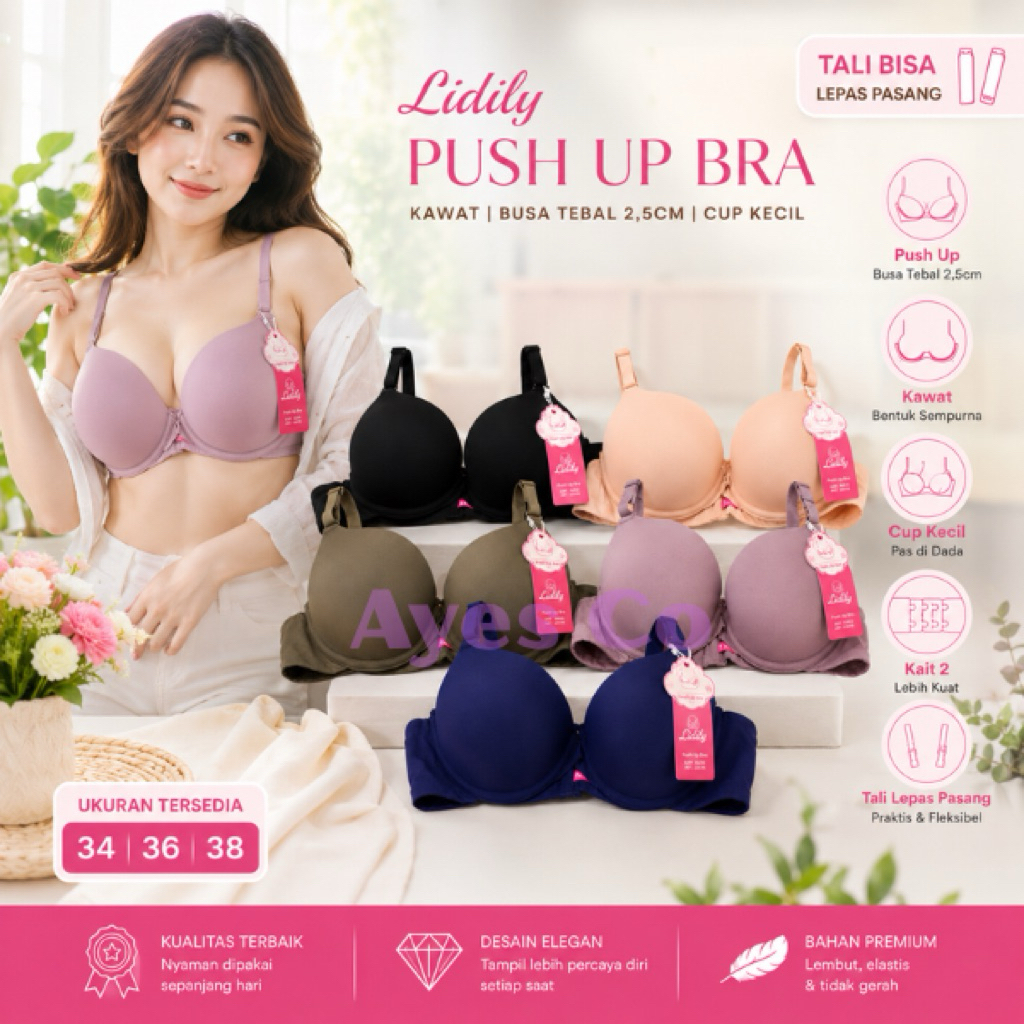 Bra Push Up Lidily Cup Kecil / Lidily Push Up DD 018 Bra Kawat Busa Tebal Cup A / Bh Busa Tebal Kait