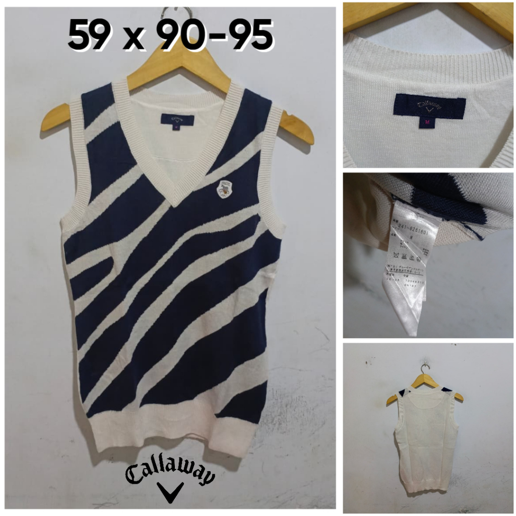 Vest Callaway Putih Motif Navy Size M Wanita Knit F246