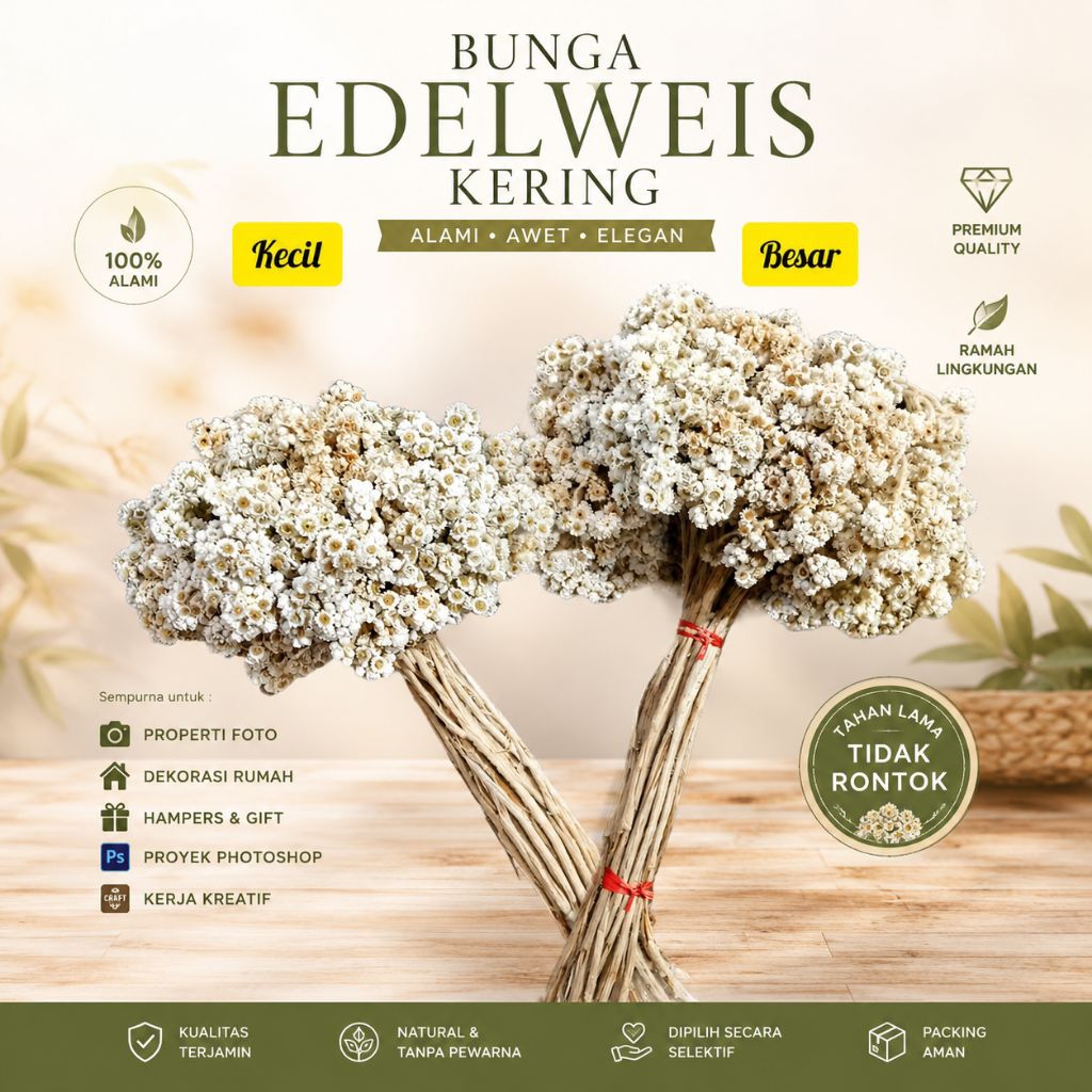 Bunga edelweis - dekorasi bunga edelweis - edelweis kering - edelweis Merapi - edelweis Bromo - edel