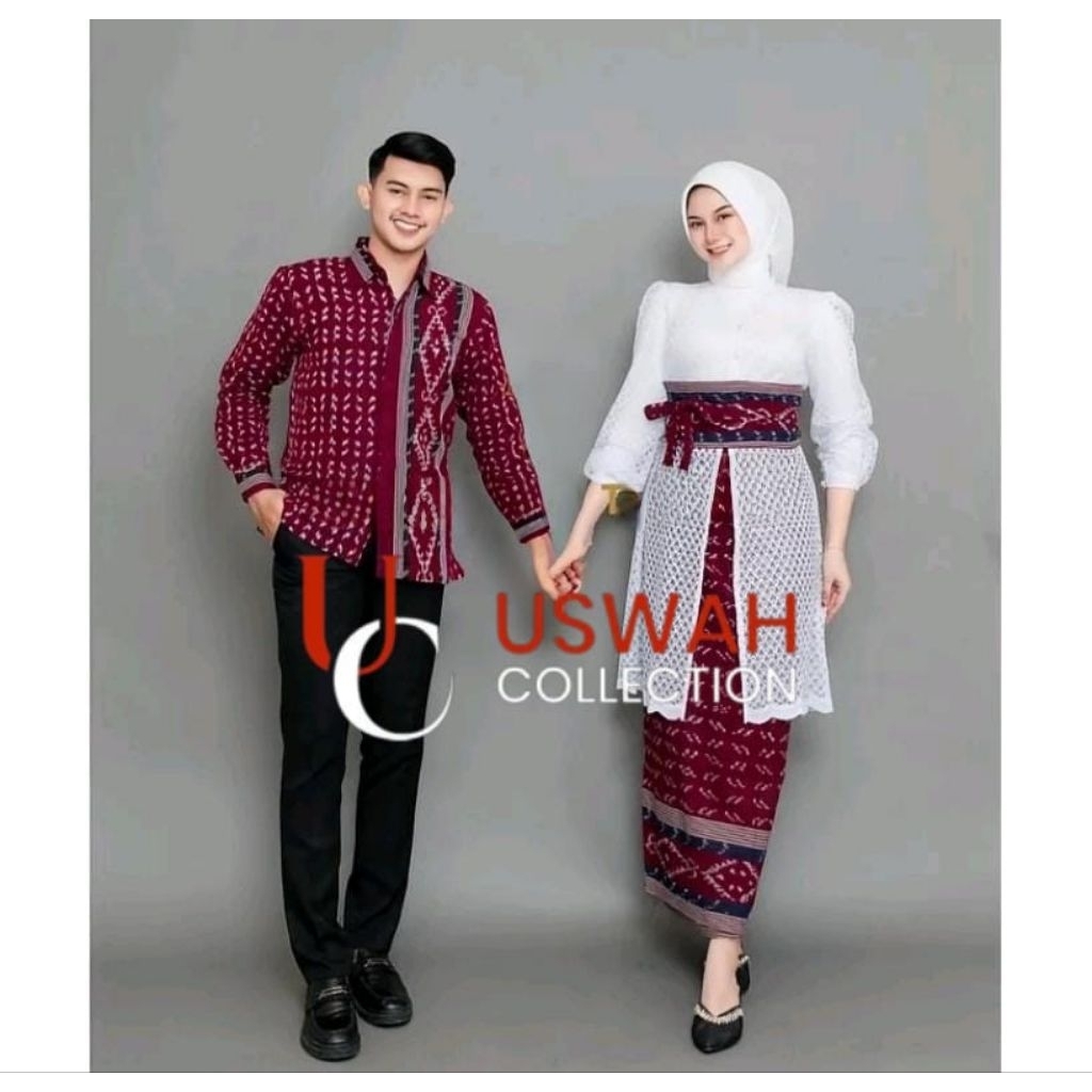 HARUMI RED TORAJA TENUN - SETELAN TENUN WANITA ATASAN BROKAT - BAJU TENUN COUPLE - COUPLE TENUN