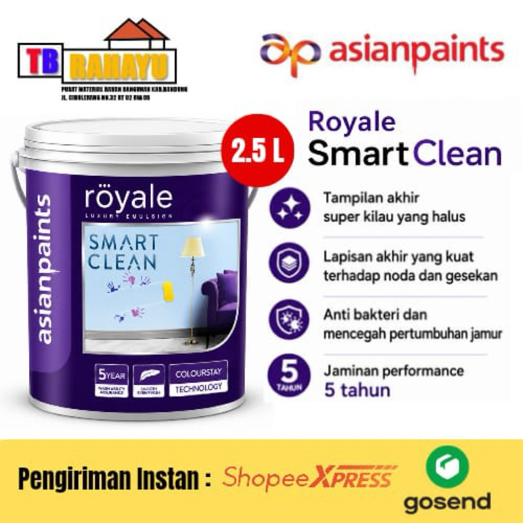 Cat Tembok Interior Premium Anti noda & Anti Bakteri Asian Paints berger paints - 2.5 Liter