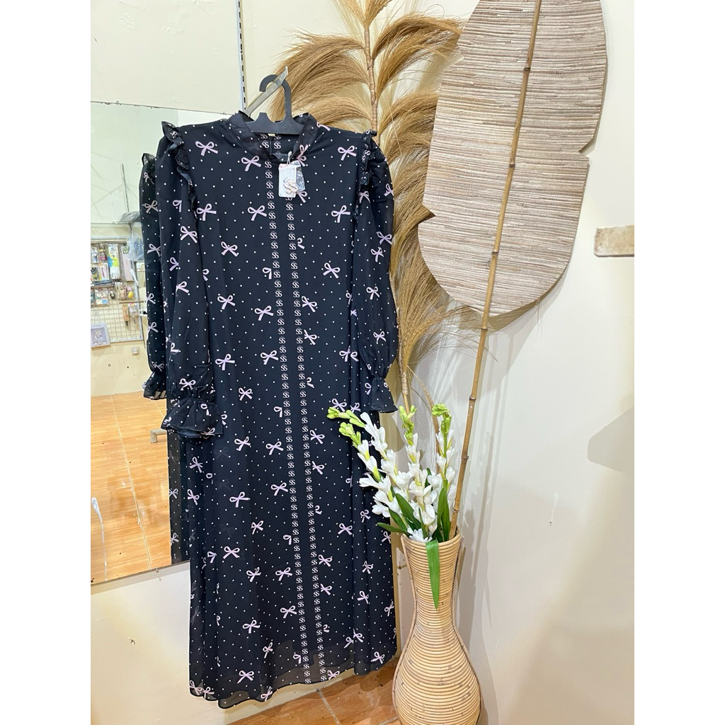 Gamis hitam pita Shellasaukiaz88