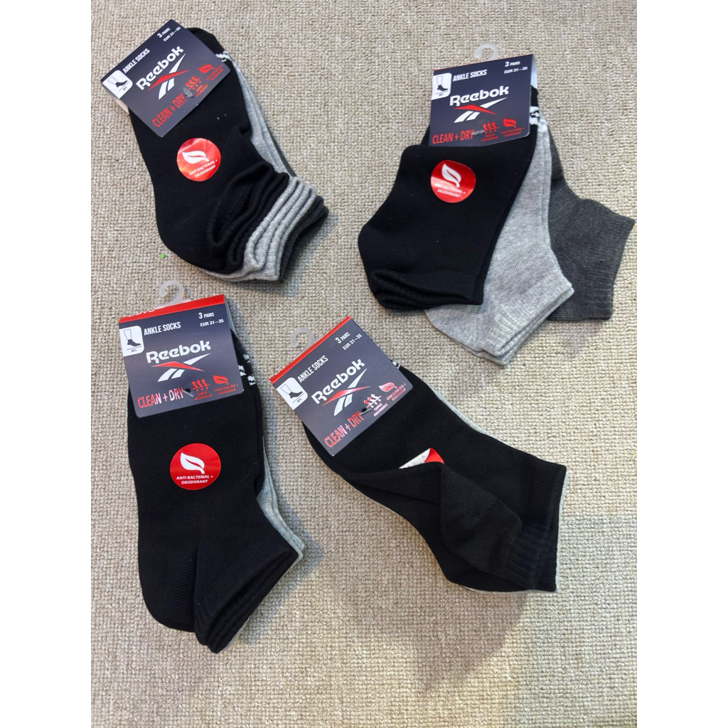 Reebok Clean + Dry Ankle Socks Isi 3psg Kaos kaki Reebok