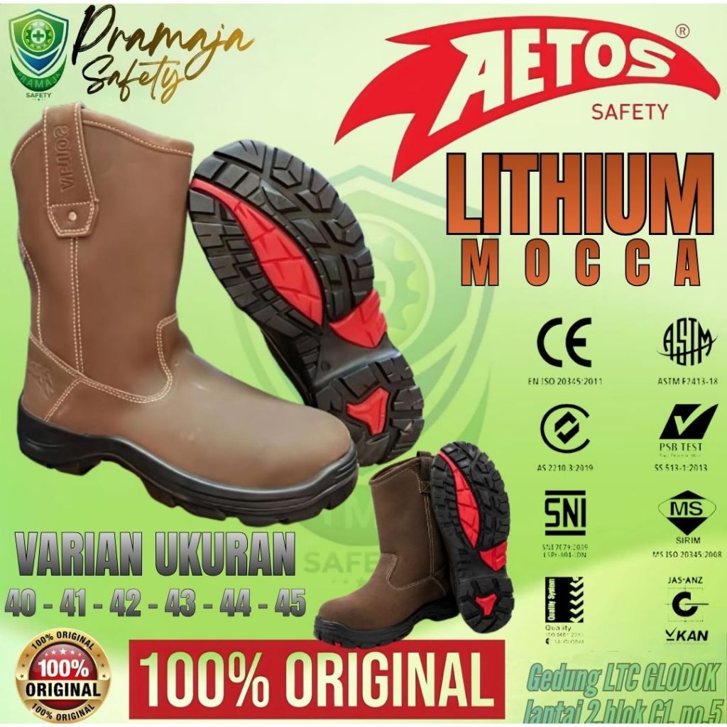 Sepatu Safety Aetos Lithium mocca original / Safety shoes sepatu boots pria ujung besi Aetos Lithium